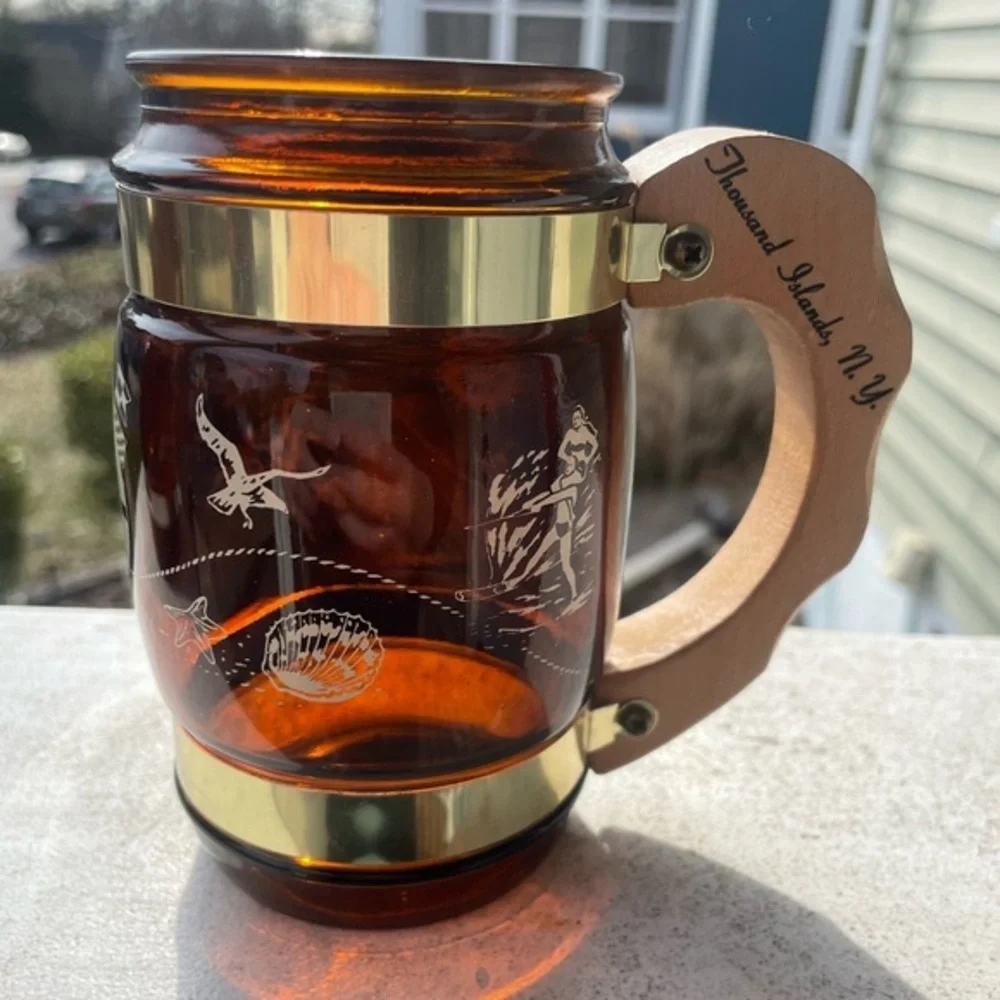Thousand Island New York  Glass Mug with Wooden Handle